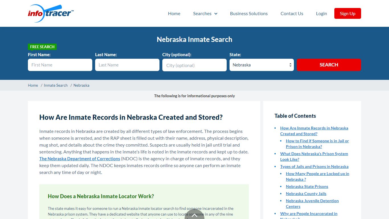 Nebraska Inmate Search & Inmate Locator - Infotracer