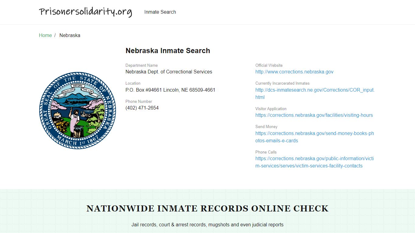 Nebraska Inmate Search – Nebraska Dept. of Correctional ...